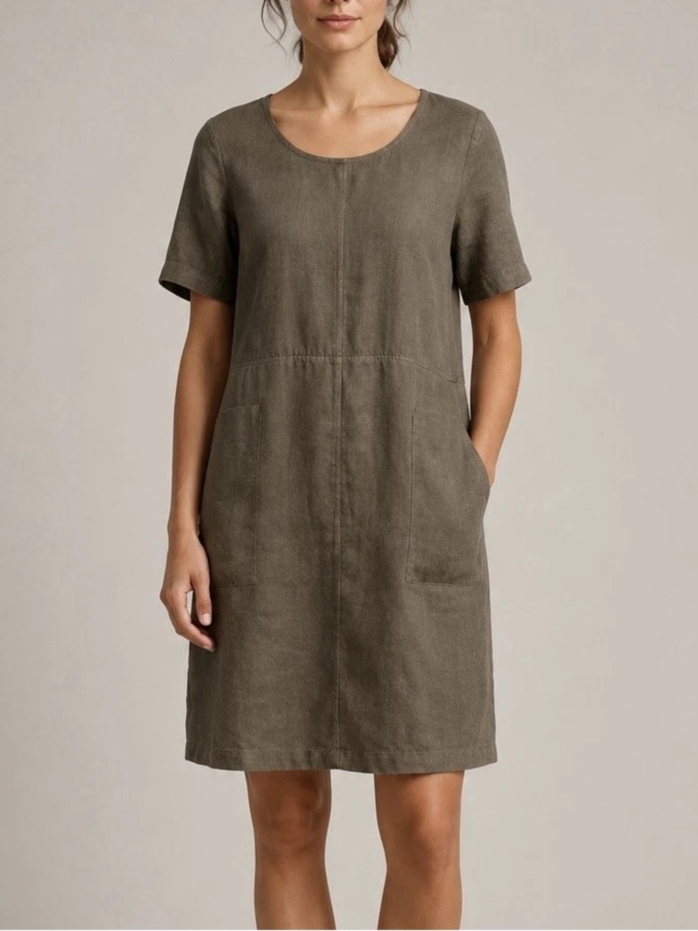 Pure Jill J Jill Linen Shift Garment Dyed Lagenlook Olive Dress Size XL